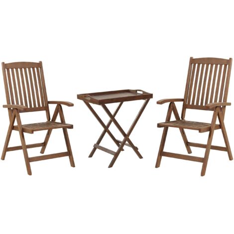 Ensemble Bistrot Rustique de Balcon Table et 2 Chaises Pliantes en Bois Foncé Acacia Amantea (1/5)