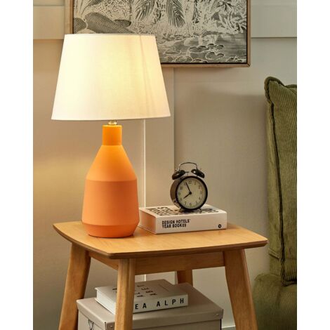 Lampe à Poser Orange en Céramique Abat-Jour Conique en Lin Peint à la Main Fabil