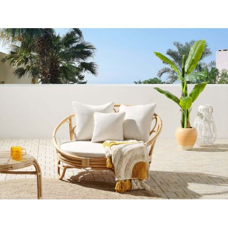 Fauteuil Rond En Rotin Naturel Et Beige Clair - Coton Doux, Intérieur/extérieur, Empilable