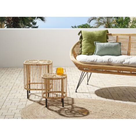 Table Basse De Jardin Ronde FurnitureR - Plateau Verre Trempé 80x80 Cm, Hauteur 40 Cm, Pieds Métal, Design Minimaliste