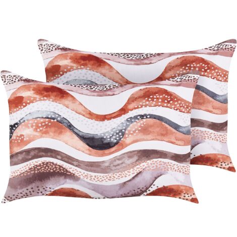 Lot de 2 Coussins Décoratifs de Jardin Marron à Motif Abstrait 40 x 60 cm Seborga (1/5)