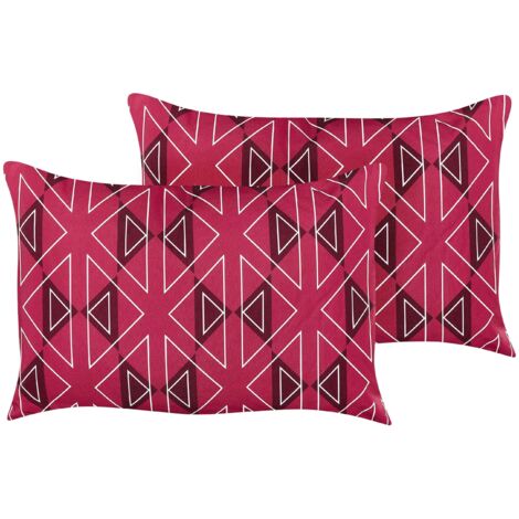 2 Coussins Décoratifs de Jardin Tissu Rose à Motif Géométrique 40 x 60 cm Mezzano (1/5)