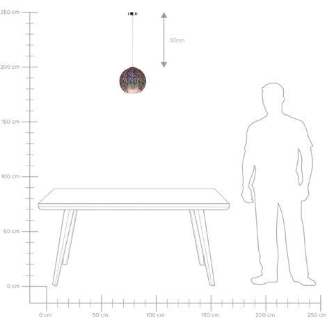 Luminaire Lampe Suspension Design En Forme de Boule en Verre Cuivré E27 Max. 60W Lumière Multicolore Effet Néon pour Salle à Manger Moderne Beliani
