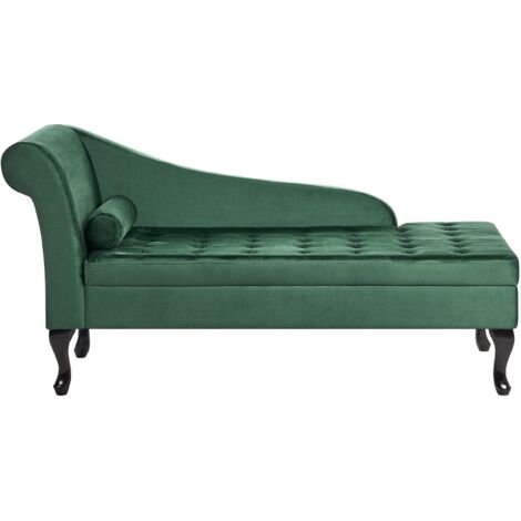Beliani - Chaise Longue Côté Gauche - Lattes - Velours, Bleu Paon