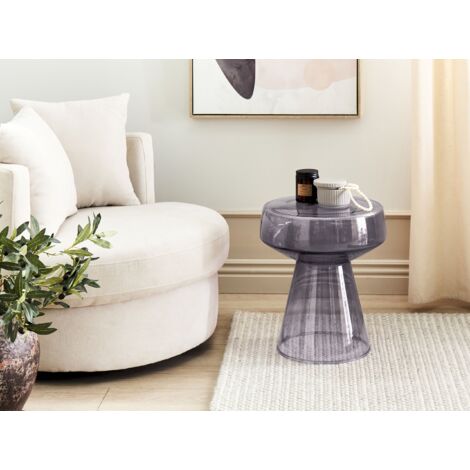 Table basse moderne chic Ovale Verre Semi-transparent Effet martelé Métal Doré Antalia
