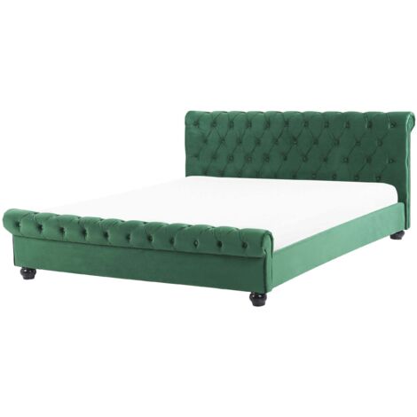 Lit Double Chesterfield en Velours Vert 180 x 200 cm Confortable avec Tendance Glamour pour Chambre Moderne ou Classique Beliani (1/5)