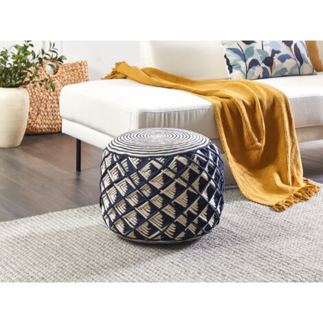 Pouf Extérieur Beliani KAWAN – Bleu Marin Et Beige – 50 Cm – Rempli Billes EPS (neuf)