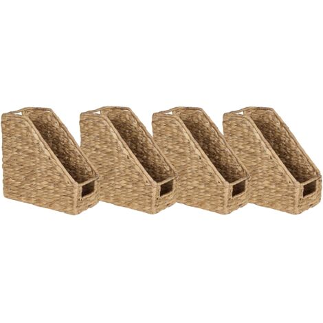 Paniers Rangement Naturels Lot De 4 Paniers Rangement EZOWare - Osier Jacinthe D'eau Naturel Avec Doublure Lin, 18x18x14cm, Organisation Déco Organisateur Déco Maison Enfant