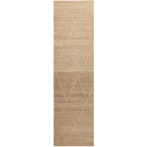 Tapis géométrique motif rayé de couloir beige et jaune d'intérieur et d'extérieur 70x200 cm