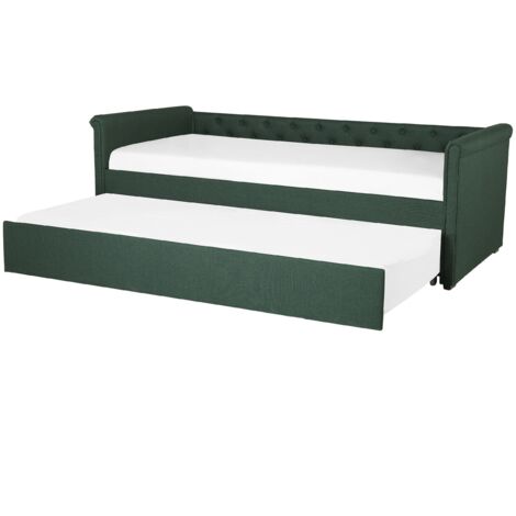Lit Banquette Gigogne en Tissu Vert Foncé 90 x 200 cm Elégant avec Touche Chesterfield pour Chambre Classique ou Contemporaine Beliani