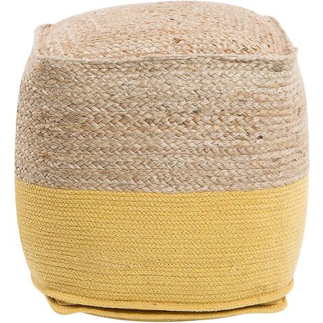 Pouf de Forme Cubique 44 x 44 cm fabriqué en Jute Beige et en