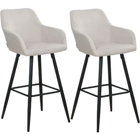 Set 2 Tabourets de Bar Moderne avec Accoudoirs Pieds en Métal et Assise Rembourrée en Velours Taupe Casmalia