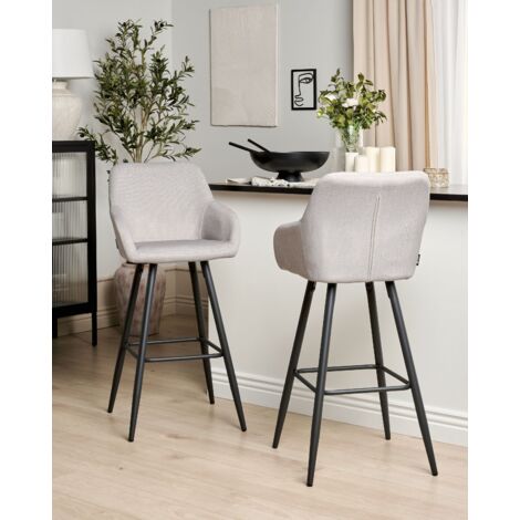 Set 2 Tabourets de Bar Moderne avec Accoudoirs Pieds en Métal et Assise Rembourrée en Velours Taupe Casmalia