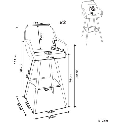 Set 2 Tabourets de Bar Moderne avec Accoudoirs Pieds en Métal et Assise Rembourrée en Velours Taupe Casmalia