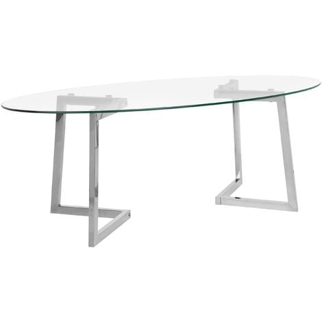 Table Basse Ovale avec Plateau en Verre et Cadre en Métal Argenté au Style Moderne et Glamour Beliani