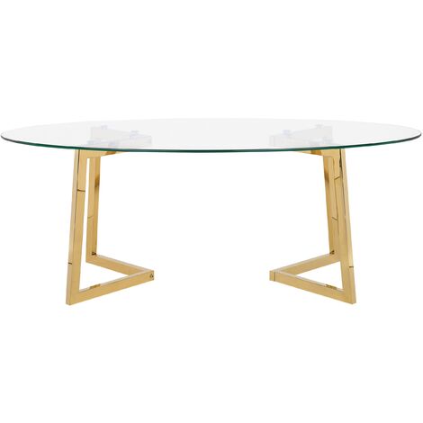 Table Basse Ovale avec Plateau en Verre et Cadre en Métal Doré au Style Moderne et Glamour Beliani