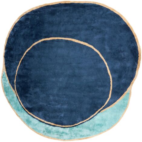 Tapis en Viscose Moderne Fait Main 200 x 200 cm Bleu Marine (1/5)