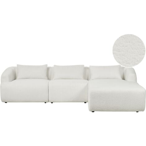 Canapé Angle Gauche Design Minimaliste Moderne 3 Places avec Coussins 3 places en Tissu Bouclé Rembourré Blanc Svansele