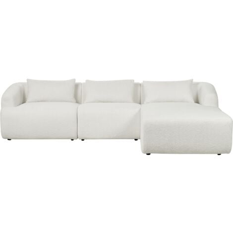 Canapé Angle Gauche Design Minimaliste Moderne 3 Places avec Coussins 3 places en Tissu Bouclé Rembourré Blanc Svansele