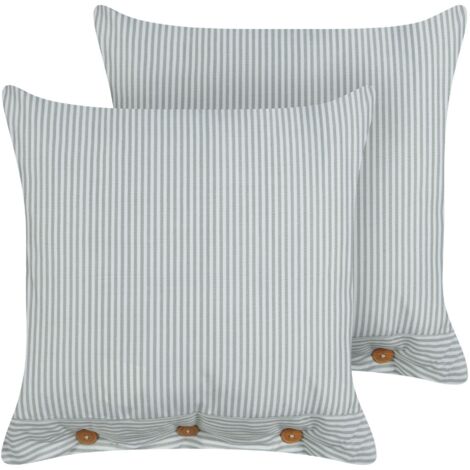 Lot 2 Coussins Modernes Carrés au Motif Rayé et Boutons Décoratifs 45 x 45 cm Vert et Blanc Sebrine (1/5)