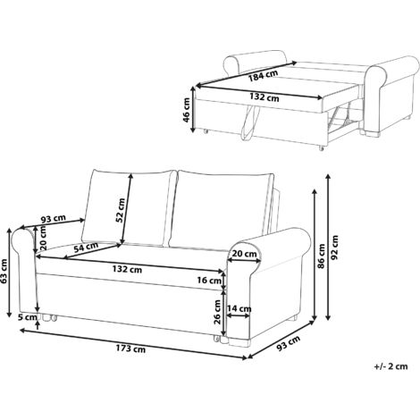 Vienne - Canapé convertible 2 places - Matelas 140 cm, 16 cm - Tissu Tolfa Vert kaki