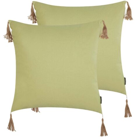 Lot 2 Coussins Modernes Carrés avec Pompons Décoratifs 45 x 45 cm Vert Chmistar (1/5)