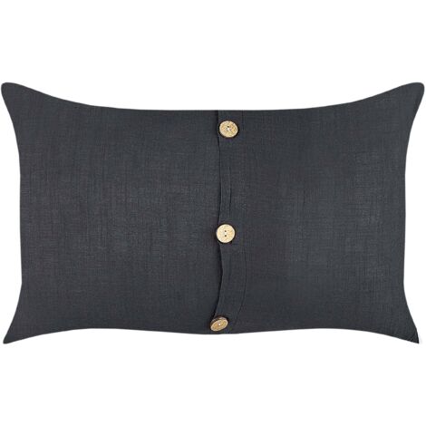 Ensemble de 2 Coussins en Coton 30 x 50 cm Noir avec des Boutons en Bois Banori (1/5)