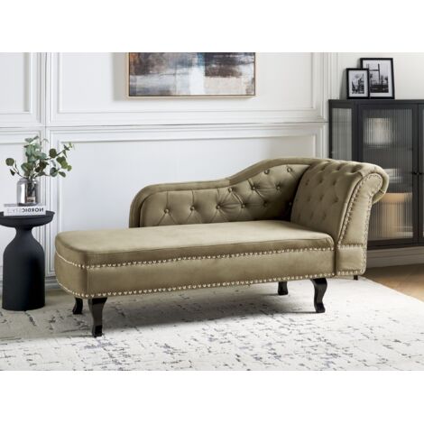Méridienne Chaise Longue à Gauche Bleu en Velours avec Rangement