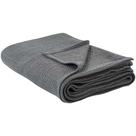 Couvre-lit 240x260 Cm XXL Piqué Gaufré 100% Coton - Couverture Légère Été Et Canapé Noir