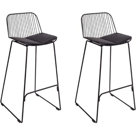 Lot 2 Chaises de Bar Design Assise en Cuir PU et Structure Dossier en Fil Métal Noir Pensacola (1/5)