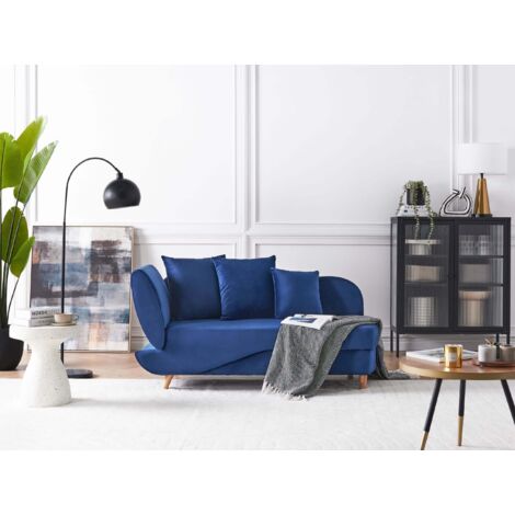 Chaise longue côté gauche en velours bleu LUIRO