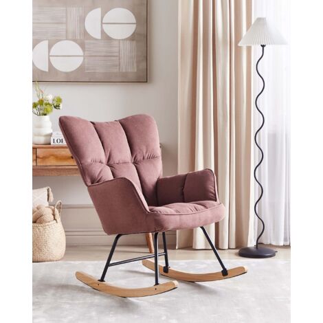 Fauteuil à Bascule Moderne Beliani - Tissu Taupe, Pieds Métal Et Bois, Accoudoirs, Charge 120 Kg