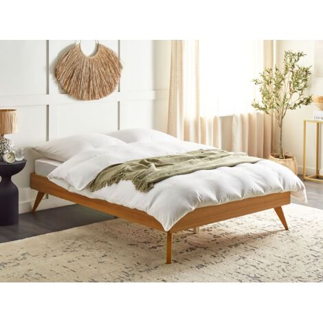 Lit Double En Bambou Zinus Ellie - 160x190 Cm, Sommier à Lattes, Espace Rangement 35,5 Cm - Design écologique Et Moderne, Couleur Blanche