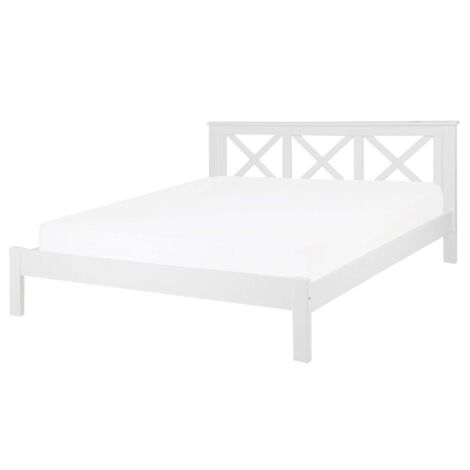 Lit Double en Bois Blanc 160 x 200 cm Elégant et Traditionnel pour Chambre de Style Moderne ou Scandinave Beliani (1/5)