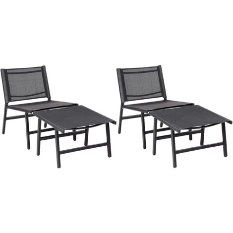 Lot de 2 Chaises de Jardin Noires en Textilène et Aluminium à Repose-Pieds Résistantes UV Marceddi (1/5)