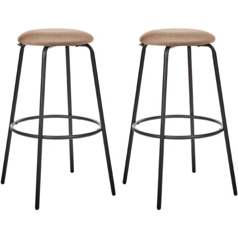Lot de 2 Tabourets de Bar avec Repose-Pieds Chaise d'Ilot de Cuisine en Velours Marron Clair Morton (1/5)