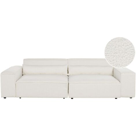 Canapé 3 Places Beliani SOVIK – Tissu Bouclé Blanc, Pieds Métal Noirs