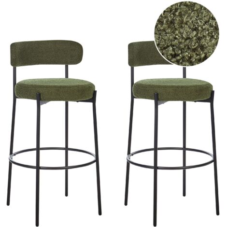 Lot de 2 Tabourets de Bar Pieds en Acier Dossier Sans Accoudoirs en Tissu Bouclé Vert Foncé Allison (1/5)