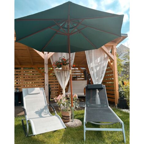 Parasol Déporté 180 Cm Vert Foncé - 8 Baleines, Mât Aluminium Effet Bois, Protection UV 50+, Pour Terrasse Et Plage - 7