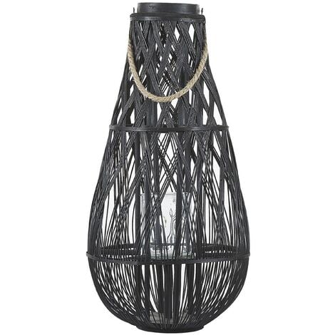 Lanterne au Style Africain fabriqué en Bambou peint en Noir pour Extérieur et Intérieu 75 cm de Hauteur Beliani