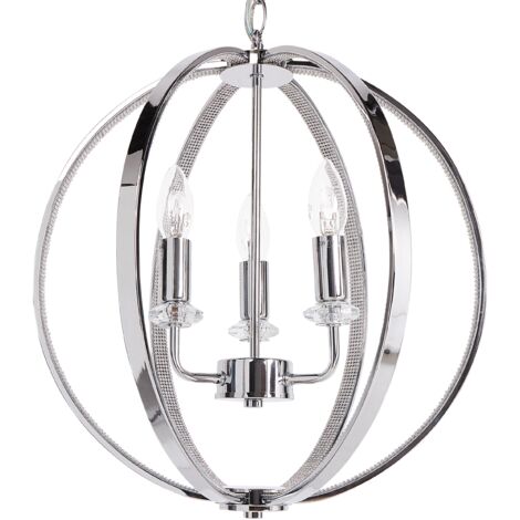 Lustre en Fer Lampe Suspendue Cristal Finition Chromée Salon Salle à Manger Argenté Tenoiro