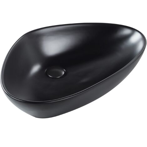Lavabo en Céramique 60 x 39 cm Salle de Bain Irrégulier Evier Noir Tirig (1/5)
