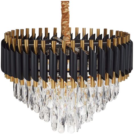 Beliani – Lustre glamour en métal et cristaux de verre doré ⌀ 40 cm – Abat-jour en aluminium – Compatible ampoules LED et halogènes (1/5)