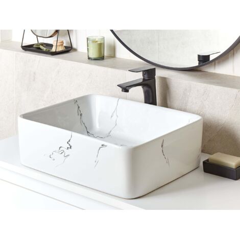 Lavabo en Céramique Blanc Haute Qualité Évier Comptoir Monté Rectangle Lavabo Design Moderne Pour Vestiaire Salle de Bains Cuisine Lavabo en Céramique Blanc Haute Qualité Évier Comptoir Monté Rectangle Lavabo Design Moderne Pour Vestiaire Salle de Bains Cuisine