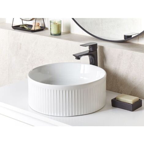 Lavabo Moderne en Céramique 37 cm Salle de Bain Blanc Geldo