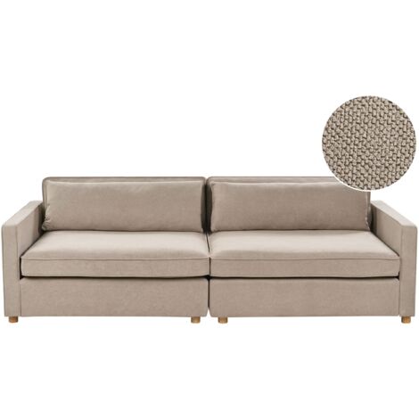 Canapé 3 Places Beliani HOFN - Moderne, Blanc Bouclé, Pieds Noirs, 214 Cm