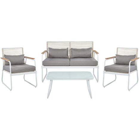 Ensemble de Jardin Moderne en Acier 4 Places avec Coussins Table Blanc Pomonte (1/5)