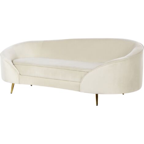 Méridienne Capitonnée DecoInParis - Velours Shima Angle Gauche - Beige - Style Baroque