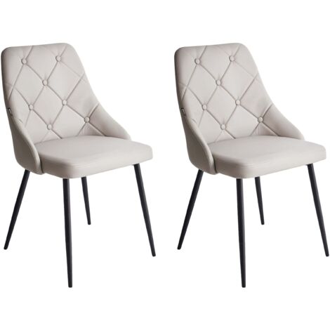 Lot 2 Chaises Vintage Tapissées Cuir PU Gris Clair avec Dossier Capitonné et Pieds Noirs Design Tendance pour Salle à Manger Rétro Beliani (1/5)