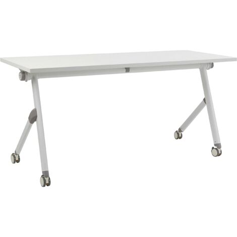 Bureau Pliant Moderne Rectangulaire à Roulettes Mobile 160 x 60 cm Cadre Métallique Blanc Bendi (1/5)